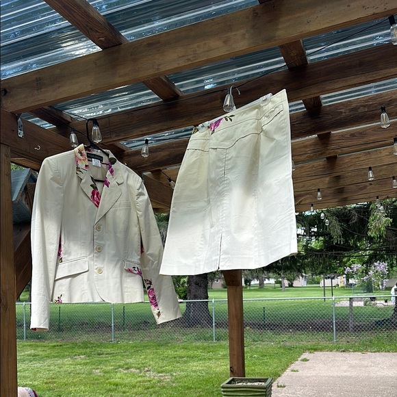 Harve Benard Women’s Suit Cream w/Floral Design Blazer 10 & Skirt 14 VINTAGE 80s - Picture 1 of 11